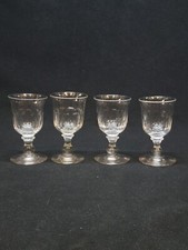 4 Verres à pied en verre soufflé taillé Louis Philippe 19ème France 