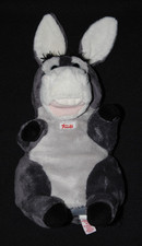 Peluche TRUDI doudou marionnette âne cheval gris blanc rose yeux durs NEUF