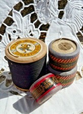 Mercerie ancienne, LOT 4 ANCIENNES BOBINES FIL DE LIN EXTRA, JOLIES ÉTIQUETTES