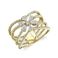 Poire Coupe Diamant Bague Fleur 14K or Jaune Cocktail Fantaisie Naturel Taille 7