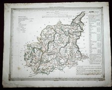 gravure aquarellée XIXe carte géographique Alpes basses par A. H.Dufour Géologue