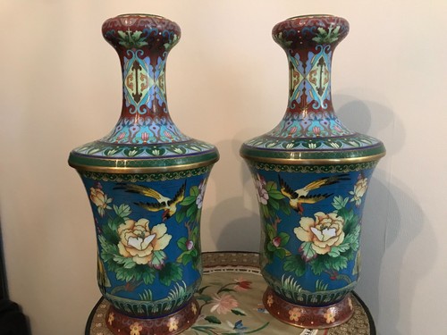 Cloisonne paire vases bronze - paire,