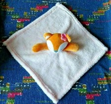 5PA / DOUDOU PLAT FOURRURE RENARD ORANGE ROSE FLEUR NOEUD KOM NEUF