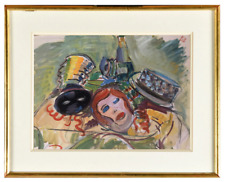 ANCIENNE PEINTURE MASQUES DE CARNAVAL COTILLONS CHAMPAGNE CHAPEAUX 1950 (25)