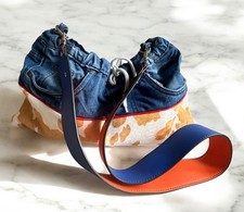 Sac bandoulière style besace fourre-tout -jean et cuir véritable - pièce unique 