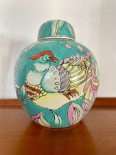 Ancien pot à gingembre chinois en porcelaine décor émaillé polychrome – Oiseaux