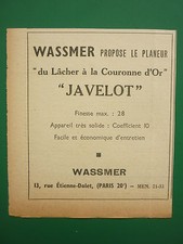11/1958 PUB WASSMER AVIATION ISSOIRE SOARING PLANEUR JAVELOT VOL A VOILE AD