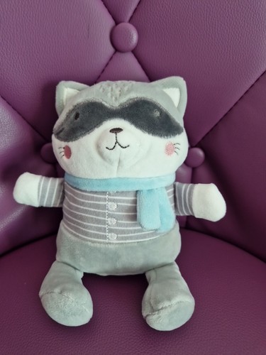 Doudou raton laveur gris bleu