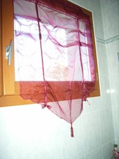 rideau voilage prune pour petite fenêtre 54x90cm bouillonné 2 rubans et perles