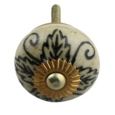 Bouton de meuble en céramique Poignée de porte Fleur 16 noir marbré