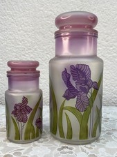 2 Bocaux Pots en Verre Décor Iris Violet et Vert – Style Art Nouveau