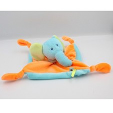 Doudou plat éléphant bleu orange vert gris U TOUT PETITS - 22274