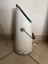Ancien Seau à Charbon en Tôle émaillée Blanc - Porte Parapluie Vintage – H45,5cm