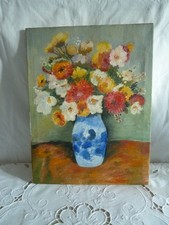 Ancien tableau huile bouquet fleurs champetre gout Renoir 40/30cm