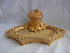 A MARIONNET,ANTIQUE FRENCH GILT BRONZE MARBLE INKWELL,,ART NOUVEAU PERIOD.