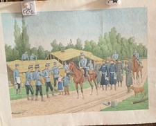 Aquarelle Originale Paul Jazet 1917 Prisonniers allemands Escortés 