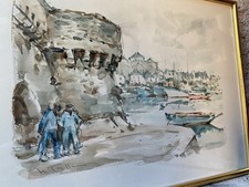 Le Toullec  (1908-1999) Port de Concarneau jolie aquarelle signée 31x22 cm SUP
