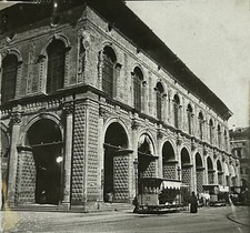 ITALIE Bologne Palais Tramway hippomobile c1900 Photo Plaque Stereo Vintage 