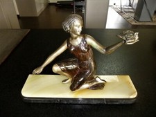 FEMME A L’OISEAU REGULE COLORISE ONYX MARBRE BALLESTE MOLINS ? ART DECO  
