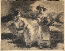 Bertrand Mogniat-Duclos (1903-1987)- dessin original au fusain - Les Dames