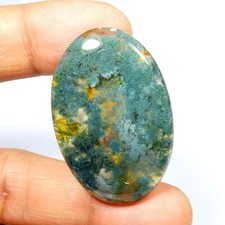 Cabochon agate mousse verte algues forme ovale pierre précieuse naturelle en ...