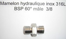 Mamelon  raccord hydraulique inox 316L BSP 60° mâle en 3/8