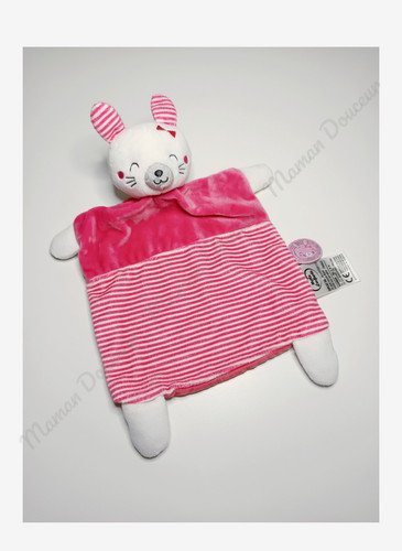 Doudou plat lapin rose blanc - doudou,