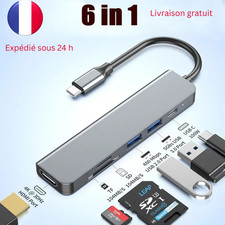 Hub USB-C 6-en-1 Station d'Accueil Adaptateur HDMI 4K & Charge PD 100W
