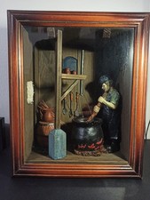 Ancien Vitrine miniature, Diorama , chaudronnier ou forgeron