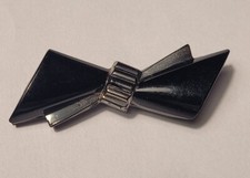 Broche Noeud Art Déco Onyx Noir Argenté CZECHOSLOVAKIA #AJA# H6