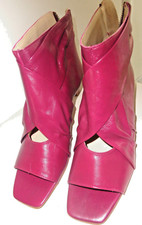 Sandales effet boots ouvertes devant petit talon zip cuir rose framboise ZARA 39
