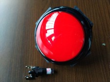 Bouton poussoir ROUGE d'arcade 100 mm avec LED 12V, plunger grand bouton convexe