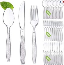 300 Pièces Couverts en Plastique Reutilisable,100 fourchettes, 100 cuillères et 