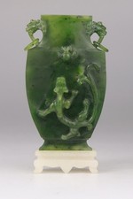 Antique Chinese Carved Spinach Jade Vase Statue Stand 19th Qing