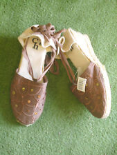 Chaussures en toile et corde à talons compensés marrons avec perles T 41 neuves