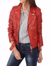 Veste en cuir rouge pour femme