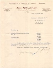 1930 MANUFACTURE DE VELOURS JEAN GUILLEMAIN A LYON - M. CARRABIN A LYON  49-0