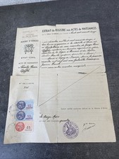 Ancien Document Extrait Registre Naissance Ville Arras 1954 Ne 1872 Souvenir