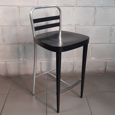 Tabouret Chaise Haute Design Métal Chromé Bois Noir Industriel Vintage Années 70