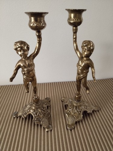 Paire bougeoirs vintage en - bougeoirs,