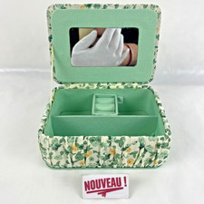 ➜BOÎTE À BIJOUX/COFFRET YVES ROCHER rectangulaire en tissu vert fleurs vintage