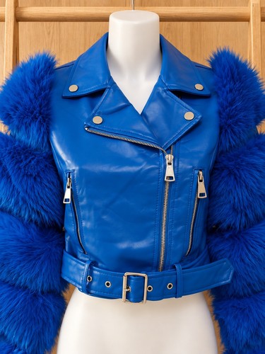 Blouson femme bleu simili cuir - blouson,