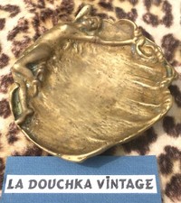 FRENCH ART NOUVEAU 1900s TRINKET DISH TRAY~NUDE NYMPH WOMAN~GILDED CARVED BRONZE