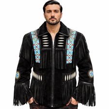 Veste en cuir daim à franges