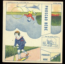 publicité ancienne  " découpis  " PHOSCAO BEBE .jeux . Trottinette . Cerceau