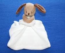 JACADI DOUDOU CHIEN BEIGE MARRON MOUCHOIR BLANC COCARD FOULARD VICHY ETAT NEUF