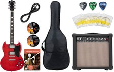 Pack Guitare Electrique Double Cut Set Amplificateur Housse Plectre Rouge Cherry