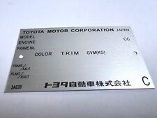 Plaque constructeur TOYOTA - Vin plate TOYOTA - typenschild toyota