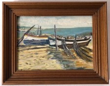 Tableau Huile Paysage Marin Bateaux Impressionniste XXème