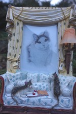 NA0497  CADRE  PHOTO    FIGURINE  STATUETTE CHAT DANS SON BOUDOIR DERNIER